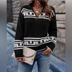 Geometric quarter zip drop shoulder sweater from Shein